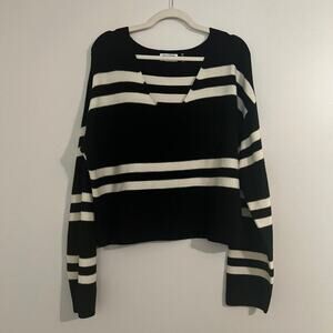 LNA Clothing Modal Blend Black & White Striped V Neck Long Sleeve Sweater Sz Lg